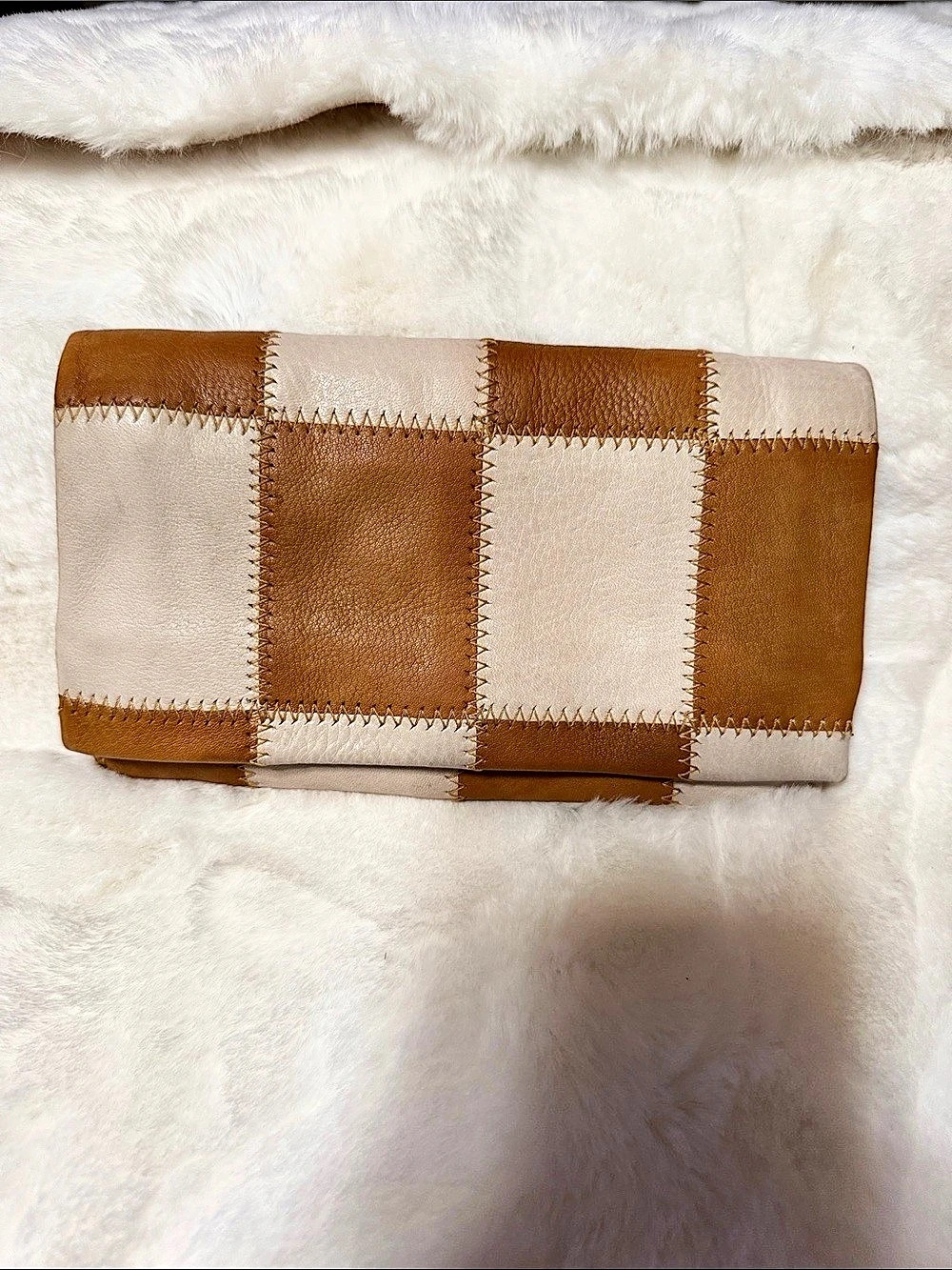 Latico Patchwork Color Block Clutch in Brown & Cream